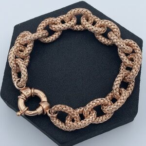 JCM Italy 925 Sterling Silver Rose Gold Plated Chunky Woven Cable Bracelet 8”